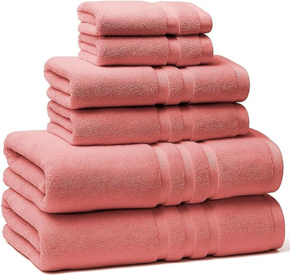6 Pieces - Turkish Cotton - Luxury Towel Set for Bathroom & Kitchen, 2 Bath Towels, 2 Hand Towels & 2 WashCloths *Valued $79.99* (Rose Teen)