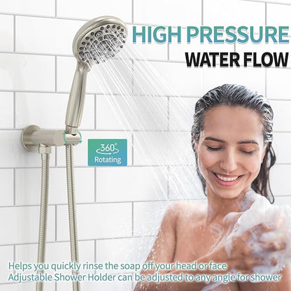 SR SUN RISE Shower Faucet - 10 Inch Multifunctional High Pressure Shower Head System with Handheld Shower Head Fixtures - Valve Included - Brushed Nickel