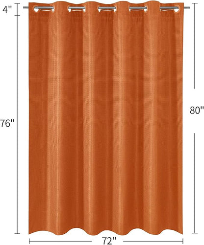 MitoVilla Orange Long Shower Curtain Liner Set 72 x 80, No Hooks Needed 80 inch Long Heavyweight Waffle Fabric Shower Curtain Set with Snap-in Liner for Hotel Grade Spa-Like Bathroom Decor