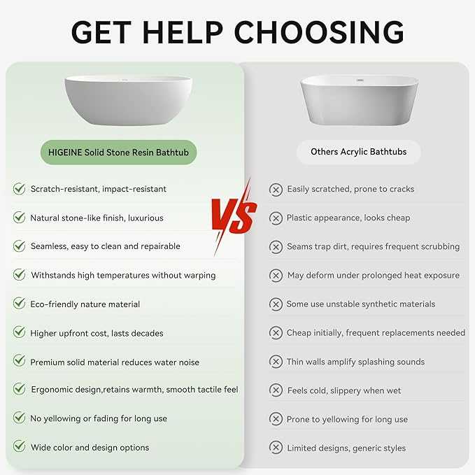 61" Premium Solid Surface Freestanding BathTubs, Upgraded Camel Design Stand Alone Tub with Overflow and Pop-up Drain