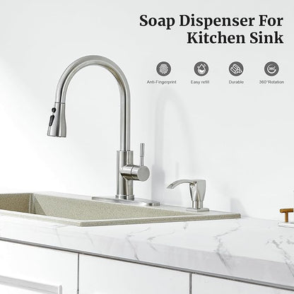 Ultimate Unicorn Kitchen Sink Soap Dispenser, Built in Soap Dispenser for Kitchen Sink, Under Sink Soap Dispenser Brushed Nickel, ABS Plastic, with 13 Ounce Soap Bottle, U-SD001BN