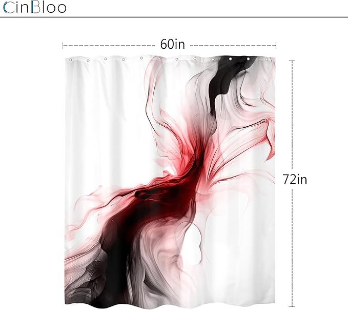 Cinbloo Black and Red 60Wx72H Shower Curtain Burgundy Abstract Modern Ombre Minimalist Marble Ink Texture Bathroom Curtain Set Dark Neutral Simple Aesthetic Bath Bathroom Accessories Decor
