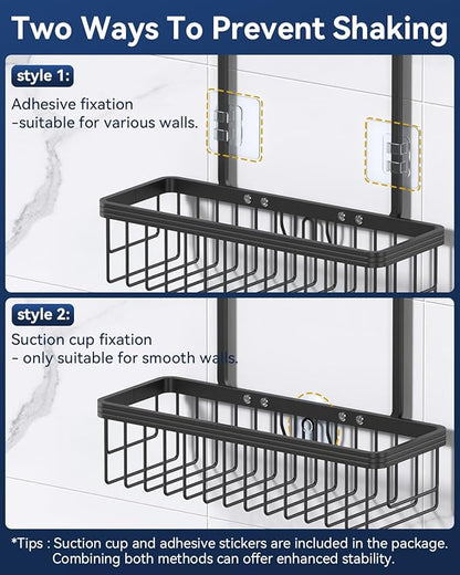 YASONIC Shower Caddy Hanging, Never Rust Shower Organizer Hanging, Aluminum Shower Racks for Inside Shower with Hooks for Razor, Bathroom Organizers and Storage with Soap Holder, Black