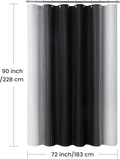 90 Inch Black Shower Curtain, Extra Long Modern Black and White Gradient Vertical Stripe Waterproof Polyester Shower Curtains for Bathroom, 72x90 Inches