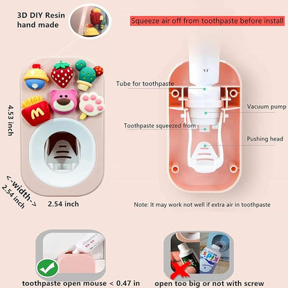 Automatic Toothpaste Dispenser & Toothpaste Holders and Wall Mounted Cup 3 Piece in a Set, is Wall Mounted for Bathroom,Toothpaste Squeezer for Kids & Family Shower by Mr. Thumbs(Pink Set)