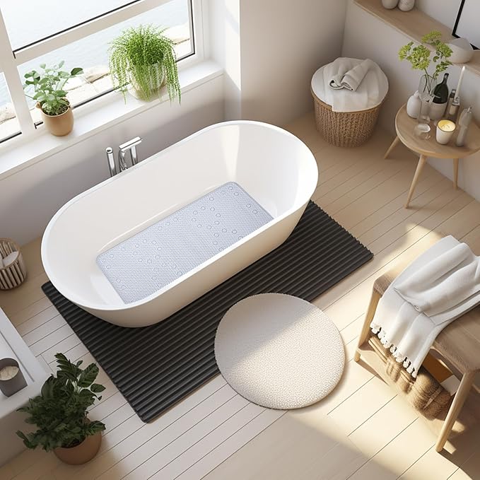 Double Layer Foam Non Slip Bathtub Mat 37x17in, More Comfortable and Thicker Tub Mat Than Ordinary Foam Shower Mat, Bath Mat for Tub with Suction for Comfort and Safety (G-Gray Blue, 36'' x 17'')