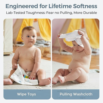 Momcozy Baby Washcloths - 4 Layer Design| Medium Thickness| Soft & Absorbent| Premium Cotton for Newborns' Skin-Great for Bathing, Wiping & on-the-go Use, Shower Gift and Essential(5 Pack, 10x10 inch)