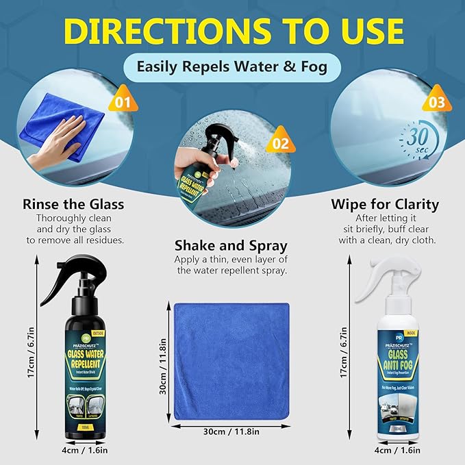 Glass Water Repellent Spray & Anti Fog Spray for Car Windshield, Long Lasting Waterproof & Fog-Free Coating for Clear Vision – Easy Application for All Glass Surfaces- Pack of 2