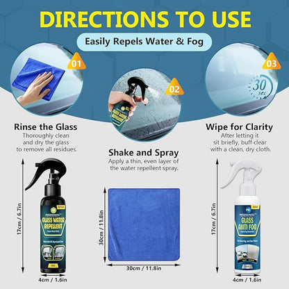 Glass Water Repellent Spray & Anti Fog Spray for Car Windshield, Long Lasting Waterproof & Fog-Free Coating for Clear Vision – Easy Application for All Glass Surfaces- Pack of 2