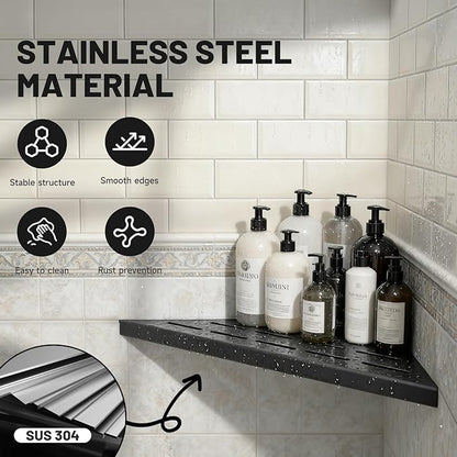 Corner Shower Shelves 10" Matte Black, 2 Pack 304 Stainless Steel Shower Corner Shelf Recessed Slot Design, Wall Mount Triangle Shower Caddy for Bathroom, Kitchen Organization