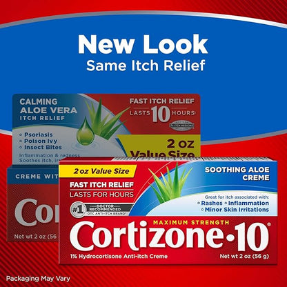 Cortizone 10 Maximum Strength Anti-Itch Cream with Soothing Aloe, 1% Hydrocortisone Creme, 2 oz. (Pack of 2)