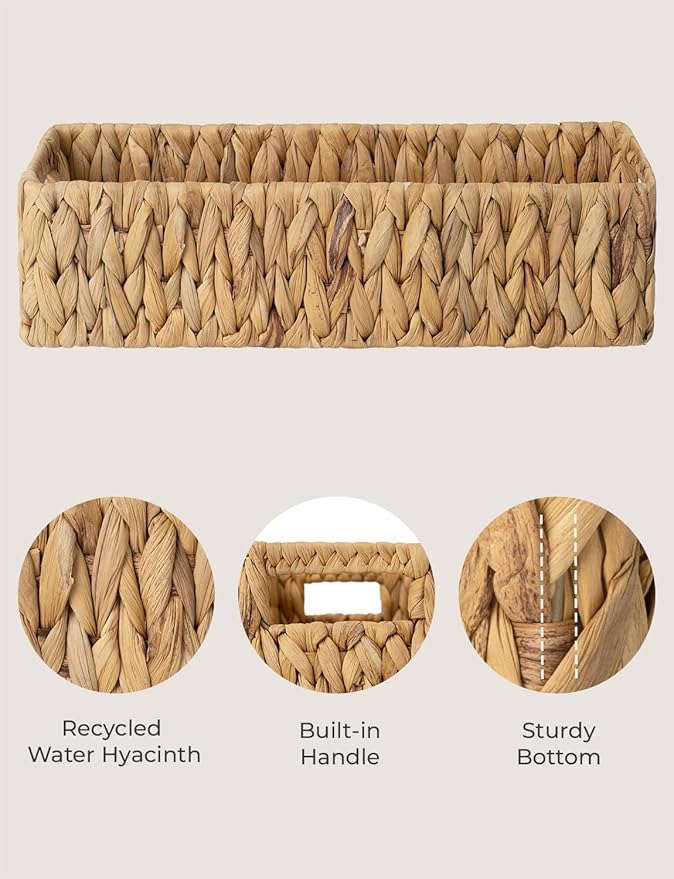 StorageWorks Water Hyacinth Basket for Toilet Paper, Wicker Baskets for Storage with Built-in Handles, 14 ¼"L x 6 ½"W x 3 ¾"H
