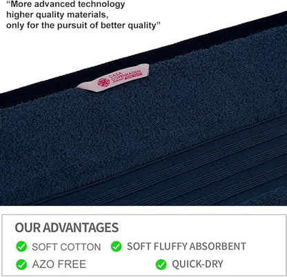 CASA COPENHAGEN Zero Twist, 6 Pieces Set 100% Cotton 0" Twist Towel Set- Dark Blue, 600 GSM, 2 Bath, 2 Hand, 2 Washcloths Made from Egyptian Cotton, Ultra Soft Luxury Towels for Bathroom.