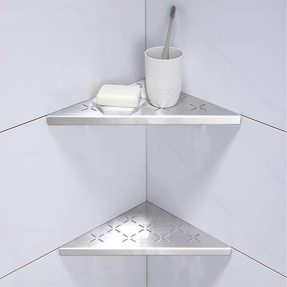 10" Corner Shower Shelf, 2-Pack Shower Shelves SUS304 Stainless Steel Bathroom Shelves for Tile Walls, Recessed Corner Shelf Organizer Rack, No Drilling (Brushed)