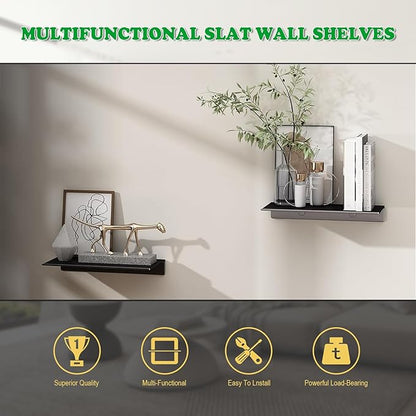 8" Floating Shelves for Wall, Metal Wall Shelves,Mini Display Shelf for Collectibles, Black Floating Shelves, Long Book Shelf for Bathroom Bedroom Room, Small Hanging Shelves