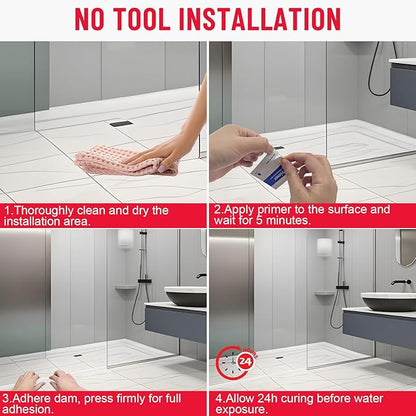 Shower Threshold Water Dam Barrier – 98in Self-Adhesive, Waterproof, Flexible Silicone, Customizable, Easy Install, Prevents Water Leakage & Slipping, Wheelchair Access
