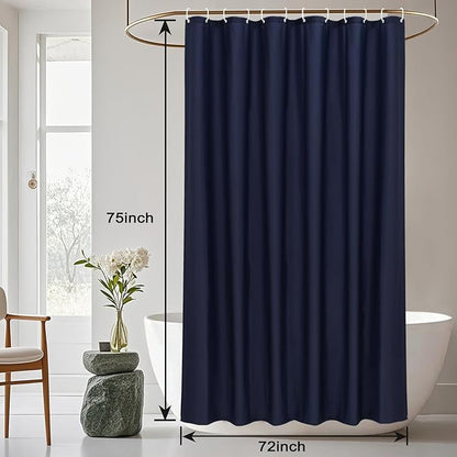 AooHome Solid Navy Blue Shower Curtain, Fabric Weighted Hem Shower Liner with Hooks, Reinforced Metal Grommets, Water Repellent, 72 Width x 75 Height inch