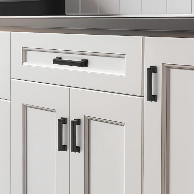 Ravinte Hardware 30 Pack Matte Black Cabinet Pulls, 3 Inch (76mm) Hole Center Zinc Alloy Drawer Handles for Kitchen Cabinets, Cupboards, Dressers, Square Solid Metal Hardware