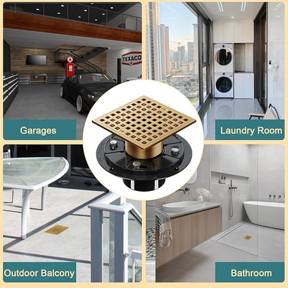 Champagne Bronze Shower Drain 4-1/4 Inch - Square Shower Floor Drain Kit with ABS Flange for 2" or 3" Pipe, Drain with Hair Strainer,Removable Strainer Cover,SUS304 Stainless Steel & CUPC Certified