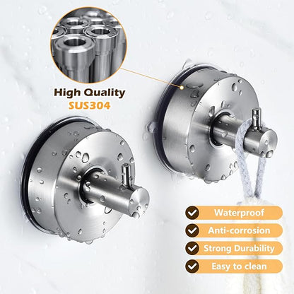 YOHOM Suction Cup Hooks for Shower Wall Bathrooms Towels Hook for Glass Door Heavy Duty (Silver, 4 PCS)