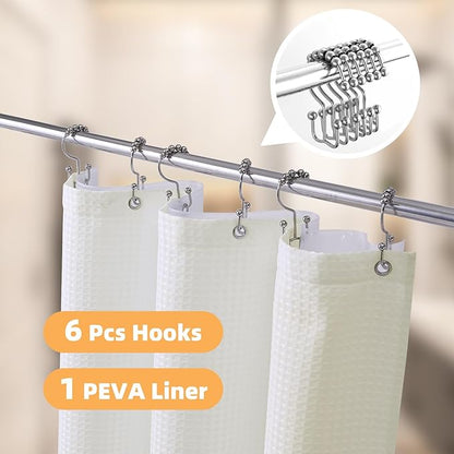 LaCyan 3 in 1 Waterproof Waffle Weave Shower Curtain and Clear Liner Set with 6 Stainless Steel Hooks Double Sided for Bathroom 72 Inches Heavy Duty Polyester Fabric Shower Curtains 36x72