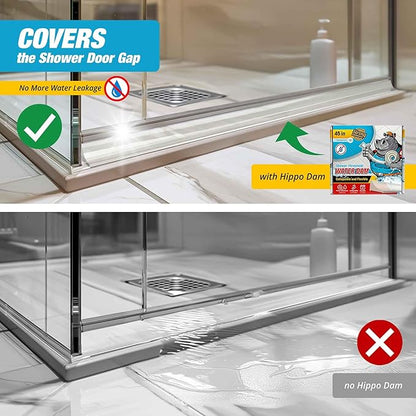 Shower Threshold Water Dam Barrier - White Collapsible Shower Water Blocker - Guard for Walk in Shower - Water Guard Stopper for Floor - Shower Door Water Blocker - By Hippo Dam (45 in, Transparent)