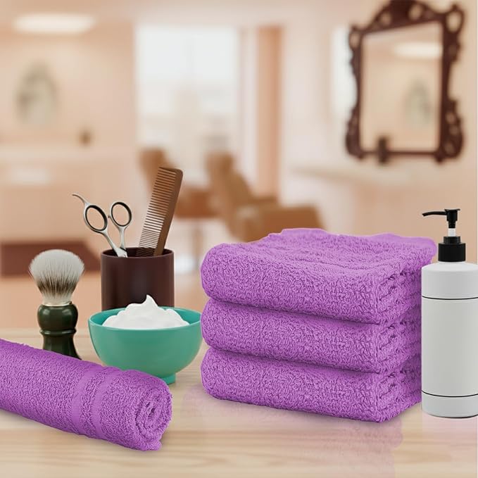 Hand Towels (Pack of 24) Purple Economy Salon Towels - 100% Cotton Spa Towel – 16 x 27 Inches Highly Absorbable, Facial, Gym, Hair Towels Face Towels Bulk (Not Bleach Proof)