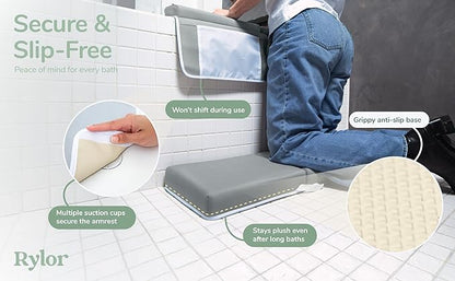 Rylor Baby Bath Kneeler & Elbow Rest Pad - Ultra Thick Foam Cushion for Bathing Infants & Toddlers - 26'' Extra Long and 2.4'' Thick- Non-Slip, Comfortable Support (Gray)