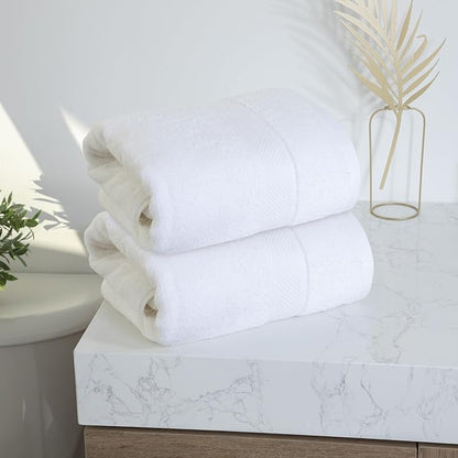 Cloudura Luxury Bath Towels-100% Cotton | Quick Dry | Lightweight | Thick I Good for Spa,Gym & Hotel Quality,(27'x54')-Soft & Absorbent (White, Set of 2)