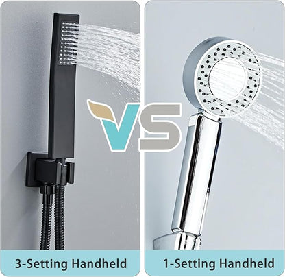8 Inch Shower Faucet Set Ceiling Mount, High Pressure Rainfall Shower System, Square Rain Shower Head with Handheld Spray Combo, Ceiling Luxury Rainfall Shower Fixtures Matte Black (L-Style)