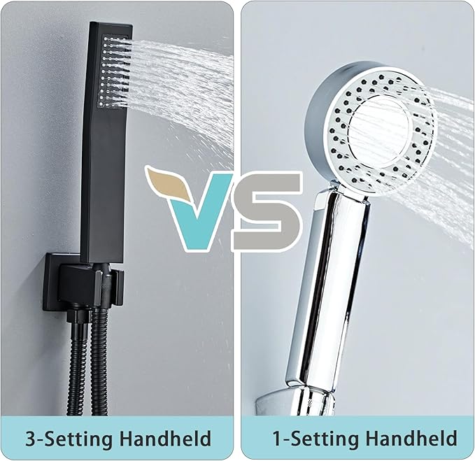 10 Inch Shower Faucet Set Ceiling Mount, High Pressure Rainfall Shower System, Square Rain Shower Spray Combo Luxury Shower Fixtures Matte Black