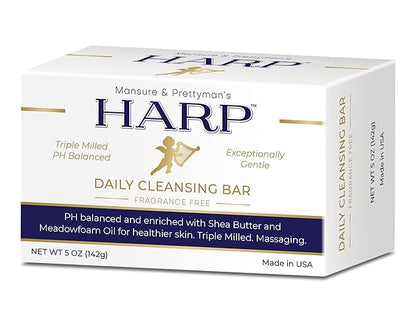 HARP pH-Balanced (5.0-6.0) Body Wash Bar. 100% Syndet. Protects Moisture Barrier For Sensitive, Dry or Irritated skin. + Shea Butter/Borage Oil. Non-Comedogenic. FRAGRANCE FREE