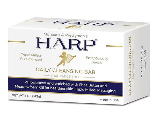 HARP pH-Balanced (5.0-6.0) Body Wash Bar. 100% Syndet. Protects Moisture Barrier For Sensitive, Dry or Irritated skin. + Shea Butter/Borage Oil. Non-Comedogenic. FRAGRANCE FREE