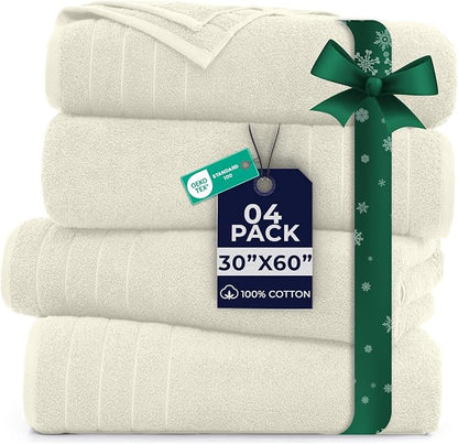 DAN River Extra Large Bath Towels Set of 4, 30 x 60 Inches - 100% Cotton Larger & Lighter Weight Towels for Bathroom - Quicker to Dry, Super Soft & Highly Absorbent Towels for Home, Ivory