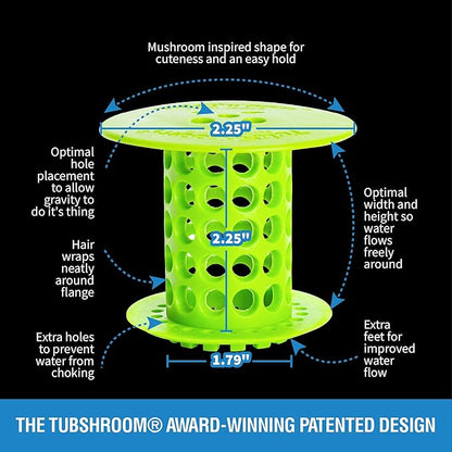 TubShroom Tub Drain Hair Catcher Strainer, Green – Drain Protector and Hair Catcher for Bathroom Drains, Fits 1.5” – 1.75” Bathtub and Shower Tub Drains
