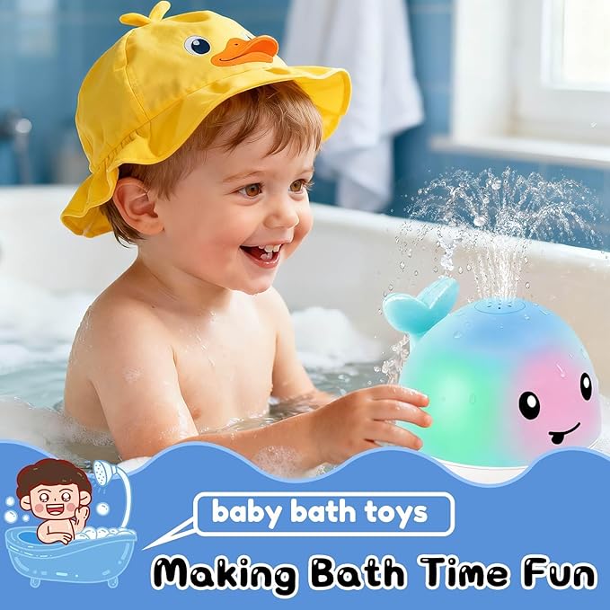 Baby Bath Toys 6-12-18 Months - Christmas Stocking Stuffers For Kids Ages 1-3 1 2 3 Year Boy Girl Gifts, Infant Baby Gifts Light Up Whale Bath Toy Sprinkler, Bathtub Water Pool Toy For Toddlers