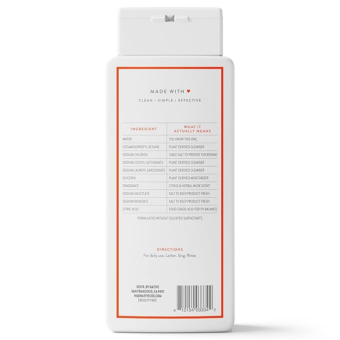 Native Body Wash Contains Naturally Derived Ingredients | For Women & Men, Sulfate, Paraben, & Dye Free Leaving Skin Soft and Hydrated | Citrus & Herbal Musk 18 oz