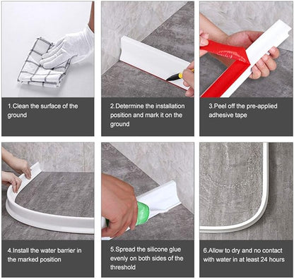 78Inch Collapsible Threshold Water Dam 1.5" high Walkin Shower Guard To Keep Water In Shower Stall Water Barrier Silicone For Dry And Wet Bathroom Kitchen Wheelchair Accessible