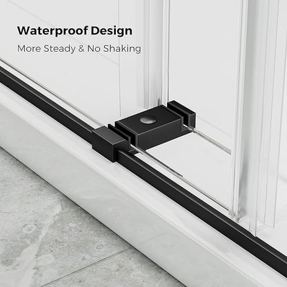DELAVIN 44"-48"W x 75"H Frameless Shower Door, Double Sliding Shower Door, 5/16"(8mm) Clear Tempered Glass, Noiseless Shatterproof Shower Doors with Square Rail, Stainless Steel, Aluminum, Matte Black