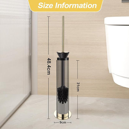 BGL Toilet Brush and Holder Set, Heavy Duty 304 Stainless Steel, Round Base and Long Handle for Bathroom Deep Cleaning, Drip-Proof, Space Saving for Storag, Gold