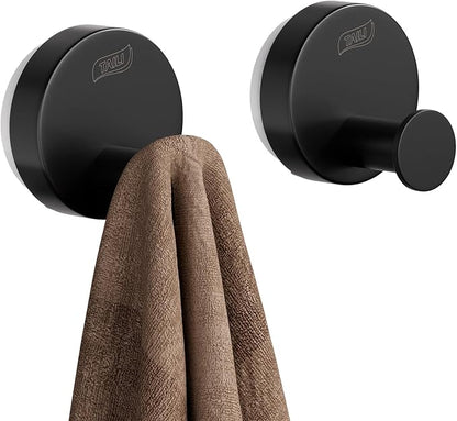 TAILI Stylish 304 Stainless Steel Bathroom Suction Hooks for Towel, Bathrobe, Loofah, No Damage Hanging Glass Shower Wall Hook, Patented Strong Suction Cup Holder, Hold Up to 11 Lbs, O-Cylinder Black