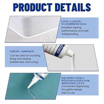 2PCS Clear Caulking Silicone Waterproof, Silicone Sealant Waterproof Clear High Efficiency Long-Lasting for Bathroom Glass Partitions Wash Basins Bathtubs Kitchen Countertops Corner, 2 * 120ml