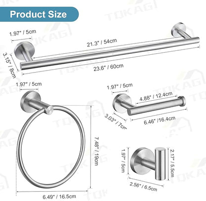 TQKAG Bathroom Towel Bar Holder Sets Brushed Nickel 23.6 Inch Round Stainless Steel Towel Bar Set 5 Piece Bathroom Accessory Set Wall Mounted
