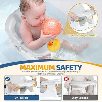Orzbow Baby Bath Seat for Babies Sitting Up, Bath Seats for Babies 6-12-24 Months & Up with Adjustable Backrest, Non-Slip Baby Bathtub for Newborn Infant Toddler, Strong Suction & Comfortable, Gray