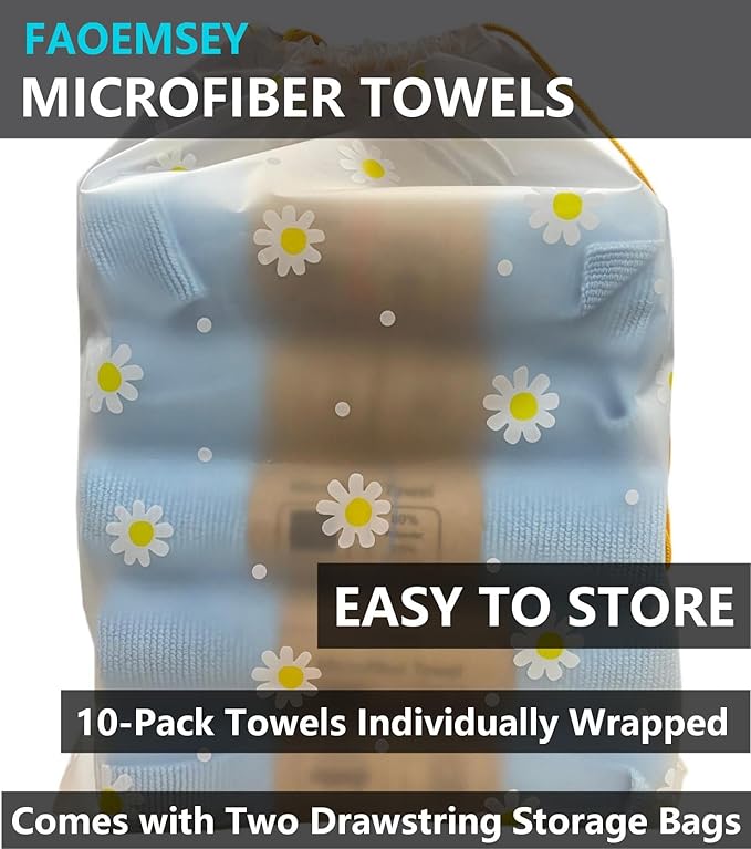 Microfiber Towels,10-Pack,16"x16",420GSM Edgeless,Soft Absorbent,Professional Polishing,Wax Removal,Car Detailing,Home Cleaning Rays,Sky Blue