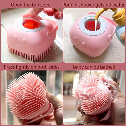 Pet Bath Brush Dog Baths Brush Shampoo Dispenser Soft Silicone Dog Bathing Brushes Dogs Shampoo Brushes scrubbers for Cats and Dogs Shower Brush Grooming (Pink)