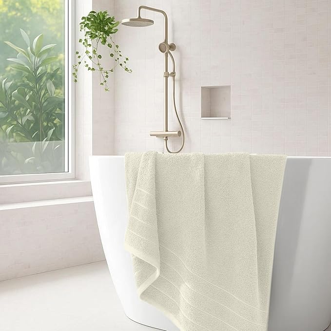 DAN River Extra Large Bath Towels Set of 4, 30 x 60 Inches - 100% Cotton Larger & Lighter Weight Towels for Bathroom - Quicker to Dry, Super Soft & Highly Absorbent Towels for Home, Ivory
