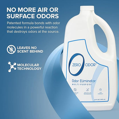 Zero Odor - Multi-Purpose Strong Odor Eliminator for Home, Office, Car, Bathroom, Hotel, Room Deodorizer, and Odor Neutralizer, 64oz Refill