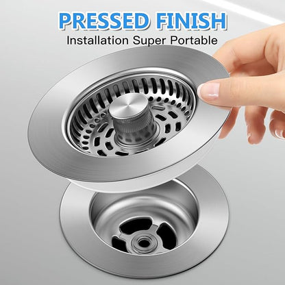 3-in-1 Stainless Steel Kitchen Gadget, JOMST Kitchen Sink Drain Strainer – Fast Drain, Water-Saving Stopper & Odor Blocker, 10,000 Pop-Up Tested, Fits Standard 3½″ Sink Drains