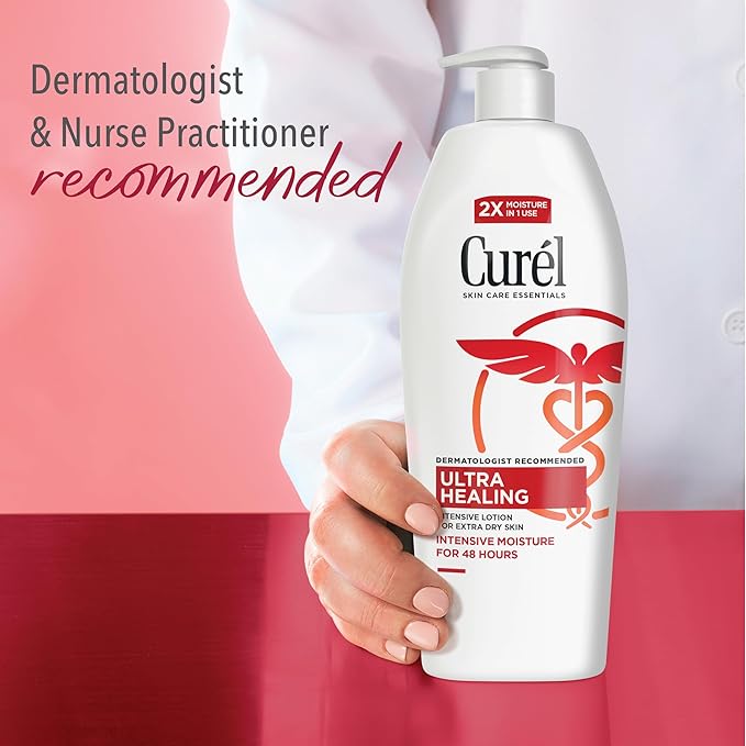 Curel Ultra Healing Intensive Fragrance-Free Lotion For Extra-Dry Skin, Dermatologist Recommended, Ideal for Sensitive Skin, Cruelty Free, Paraben Free, 13 Oz, Pack of 3